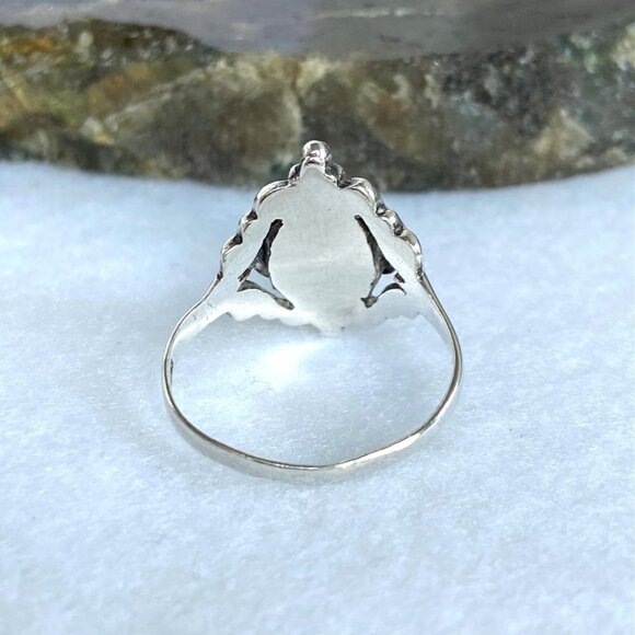 Sterling Silver 925 Scrollwork Oval Faux Turquoise Tapered Shank Ring Sz 7.5 - Picture 7 of 16